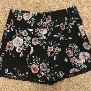 Black floral rayon shorts size medium